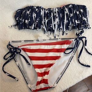 Navy Star and Red Stripe Bikini Set